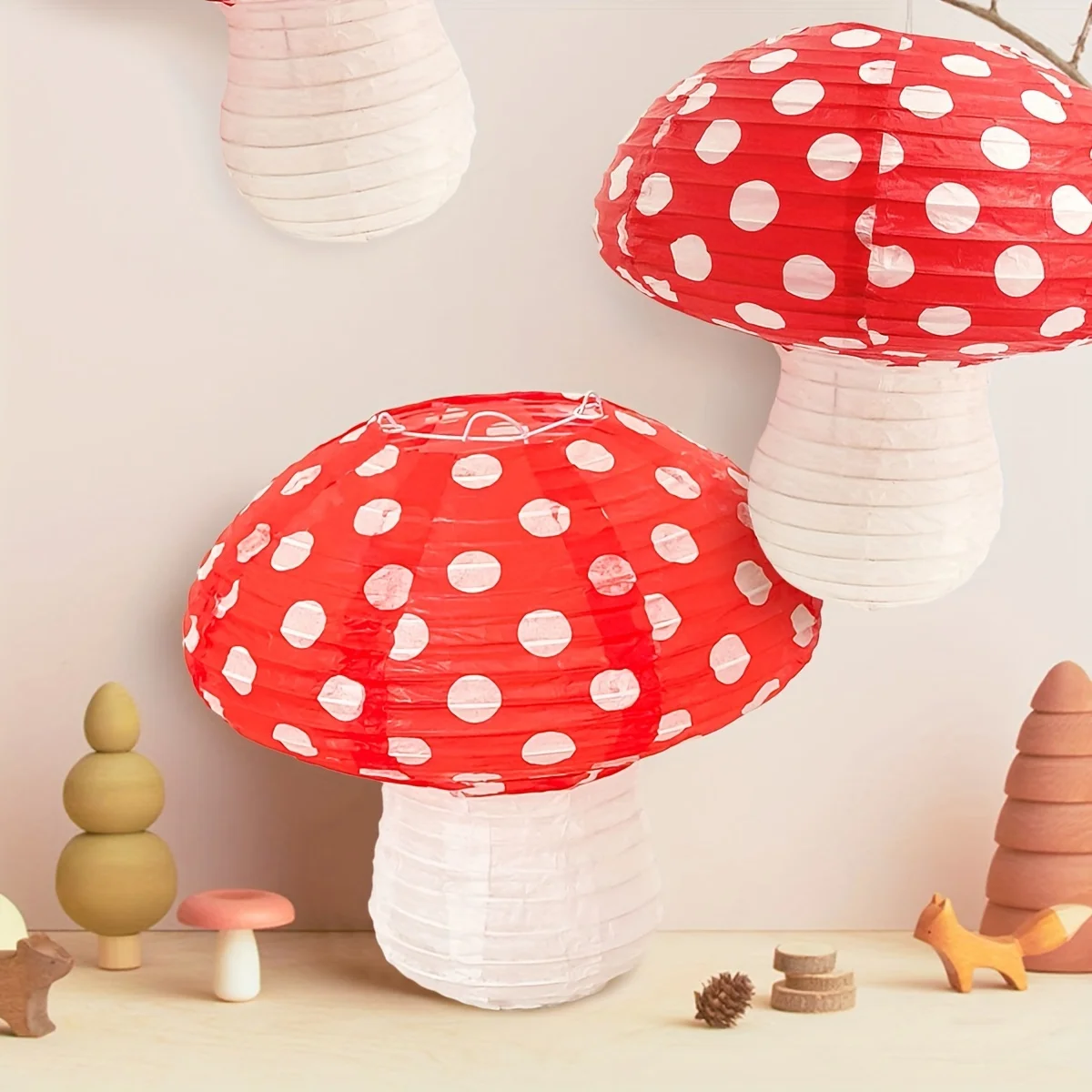 3pcs Creative 3D Mushroom Paper Lantern Birthday Party Decoration Props Decoration Supplies DIY Lantern