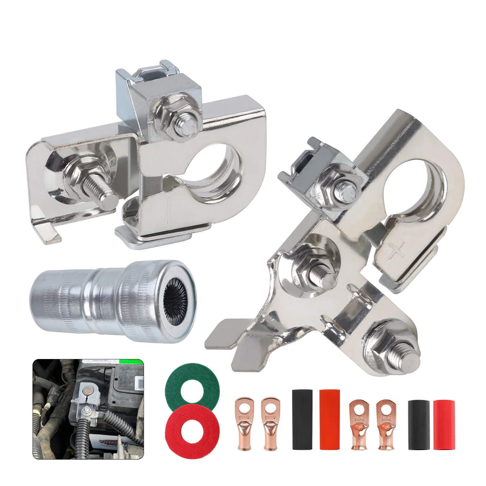 

BT4Z-14450-AA POSITIVE & BT4Z-14450-BA NEGATIVE Silver Battery Terminal Clamp For Ford EDGE Explorer Flex Focus Escape Mustang