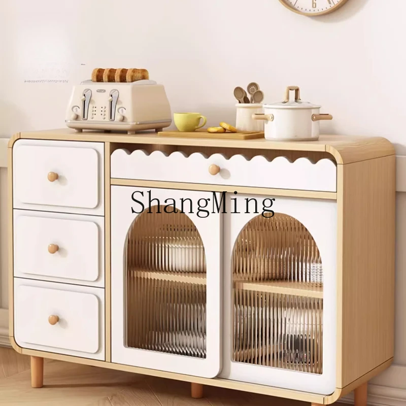 SM log cream style dining side cabinet integrated against the wall living room modern simple storage cabinet