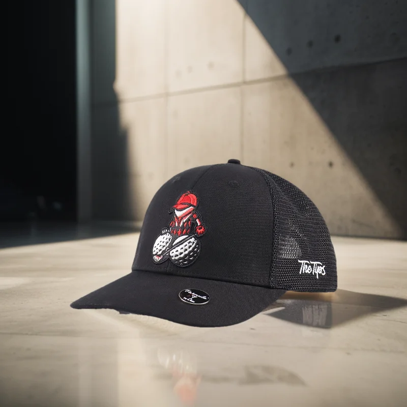 

Wholesale Customized Cotton Flat Embroidered Logo Magnetic Golf Ball Marker Trucker Cap Breathable Light Hard Panel 112 Mesh Hat