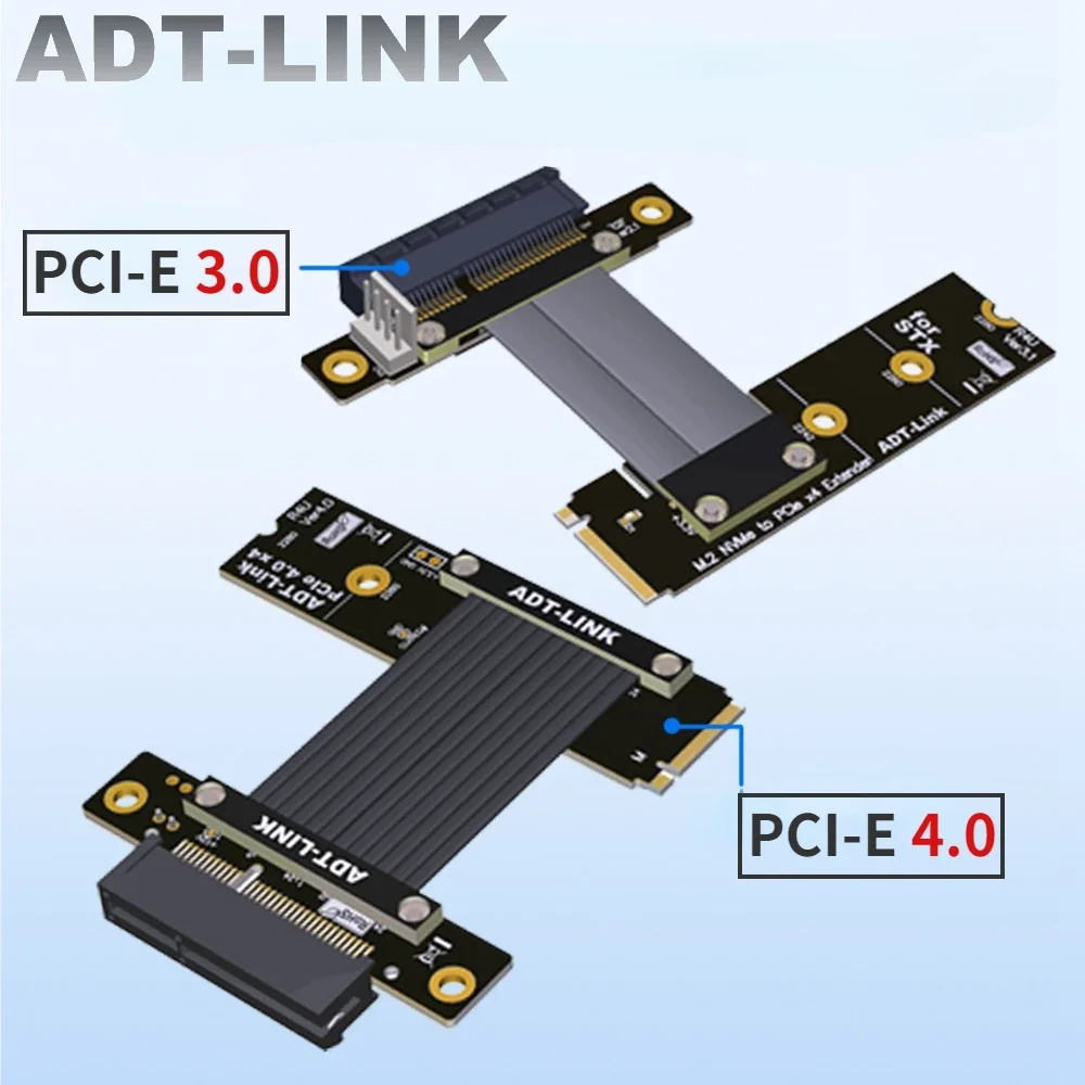 

Turn 90 Angle M.2 NVMe To PCI Express 4.0 x4 Extension Cable w 4P Sata Power PCIe x4 To M.2 M-Key Riser Card SSD For PC Graphics