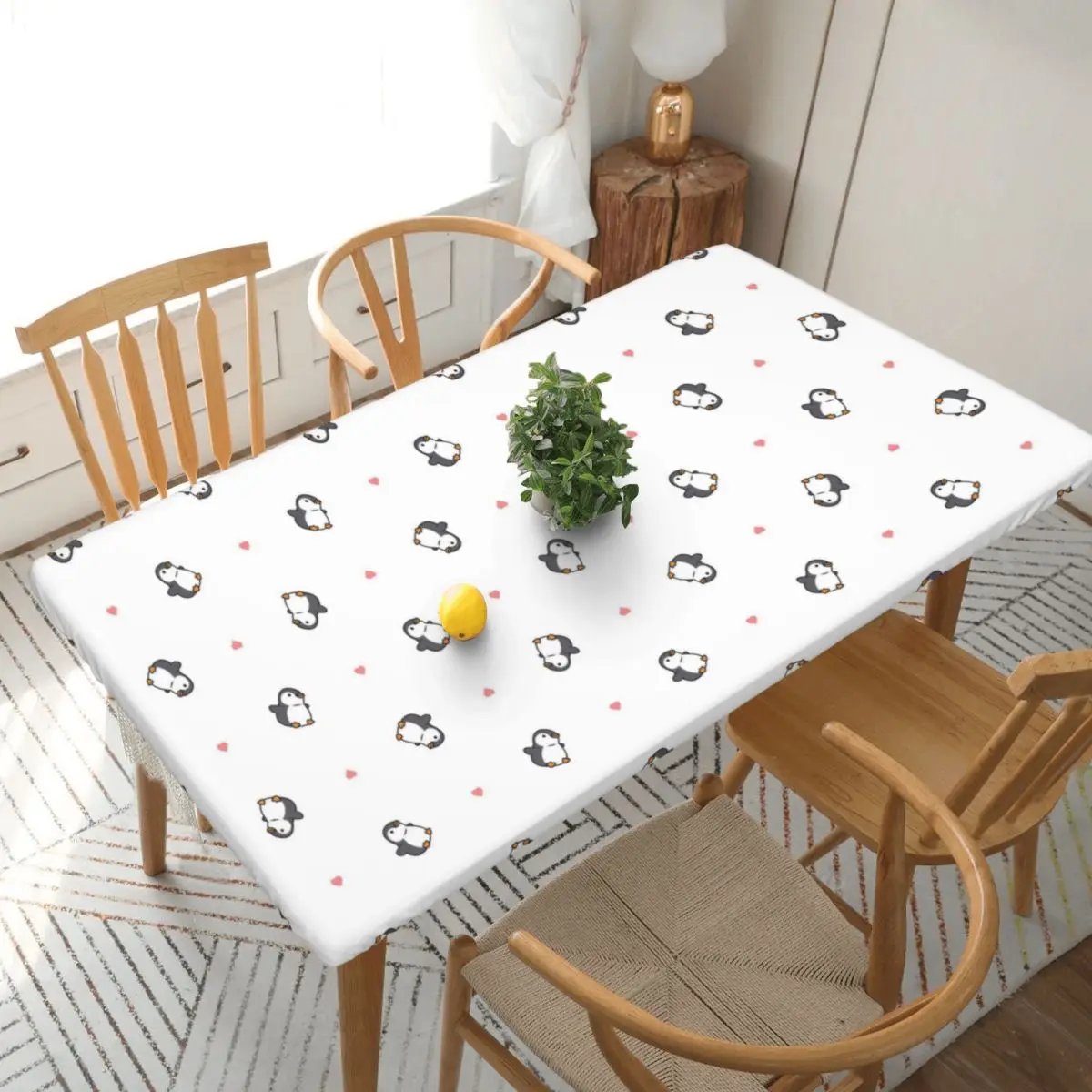 Cute Penguin Custom Rectangular Tablecloth Oilproof Table Cover for Dining Events Table Cloth