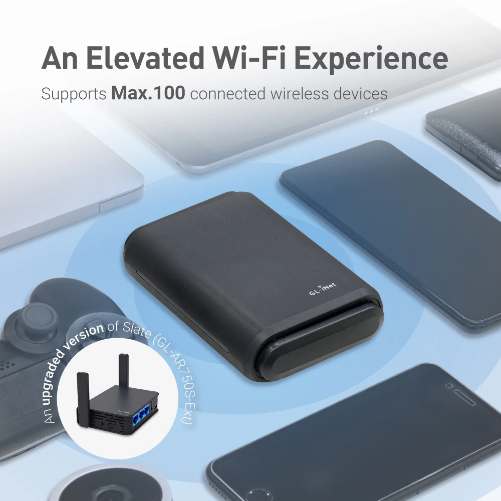 جهاز توجيه السفر GL.iNet Slate Plus (GL-A1300) - تشفير VPN، واي فاي ثنائي النطاق، إعداد سهل لبوابة الفندق/الأسير