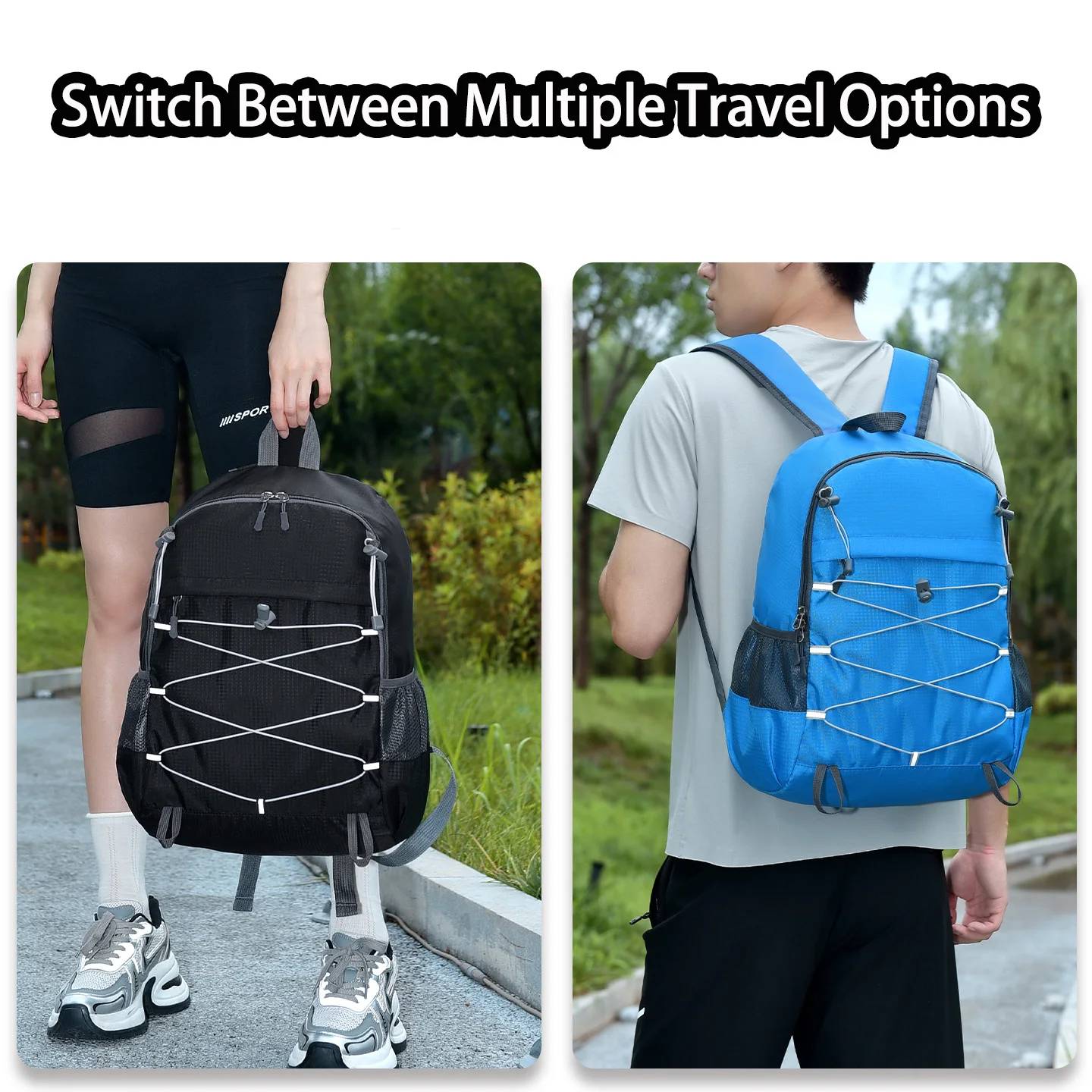 حقيبة ظهر كاجوال للرجال ذات سعة كبيرة، متينة وخفيفة الوزن للجنسين، قابلة للطي، حقيبة ظهر رياضية خارجية مقاومة للرذاذ، حقيبة ظهر للسفر