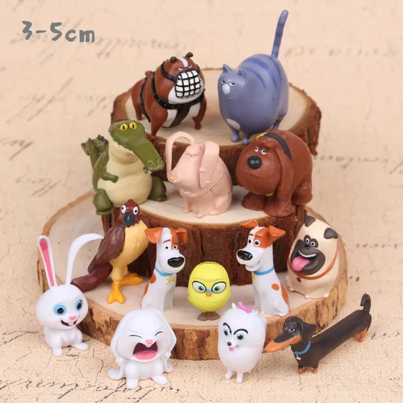 14 pcs Cartoon Rabbit Pet Dog Secret Life PVC Handmade Doll Mini Animal Cat Bird Model Dolls Toy Set Children\'s Gifts