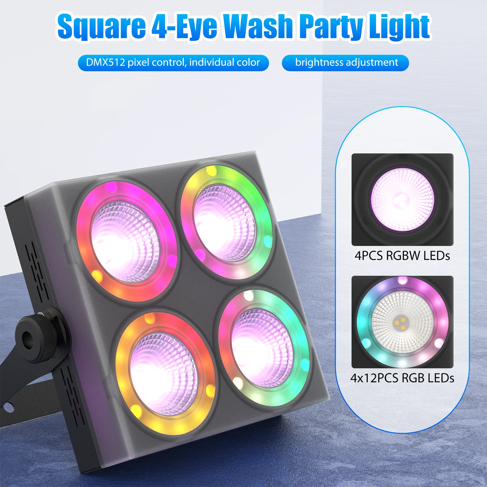 U'King 2er-Set 80W RGBW LED Wash Par Light DMX512 Quadratisches 4-Augen Wash Light mit Streifeneffekt Bühnenlicht für DJ-Partys, Bars, Hochzeiten