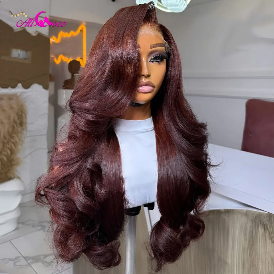 

Темно-красный винный парик из натуральных волос 13x6 HD с кружевной передней частью 99j, бордовый цвет, человеческие волосы, предварительно выщипанные, плотность 180 для женщин