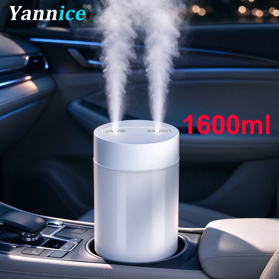 1.6L USB Air Humidifier White Single Dual Nozzle Color Lamp Aroma Diffuser 12-20H Quiet Mist Maker for Home Car Office & Bedroom