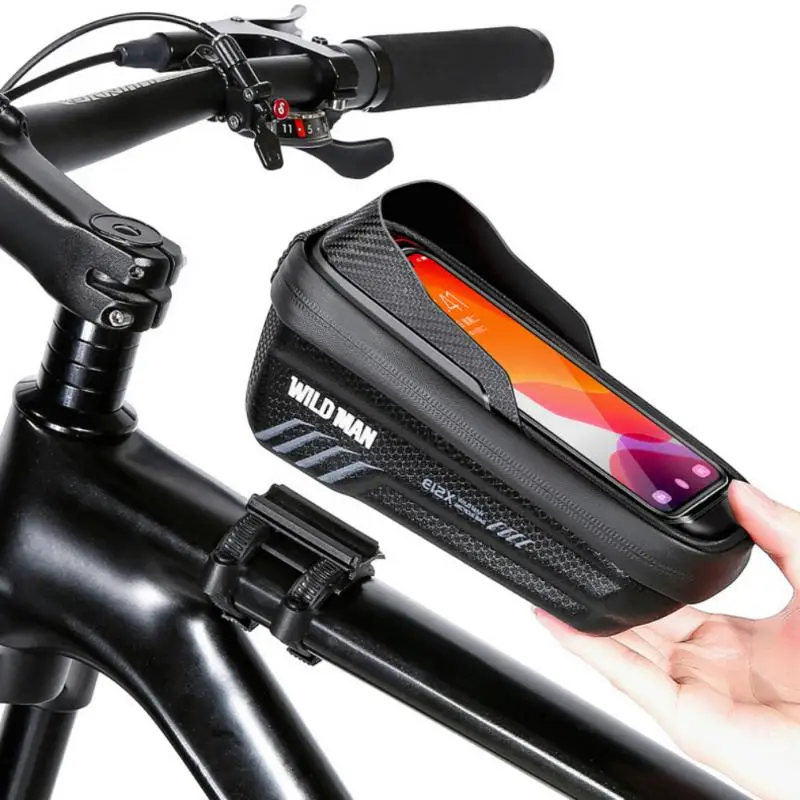 WILD MAN Bicycle Upper Tube Bag Hard Shell Front Beam Bag 1L Mountain Road Bike Touch Screen Saddle Bag For Mobile Phone Ridin