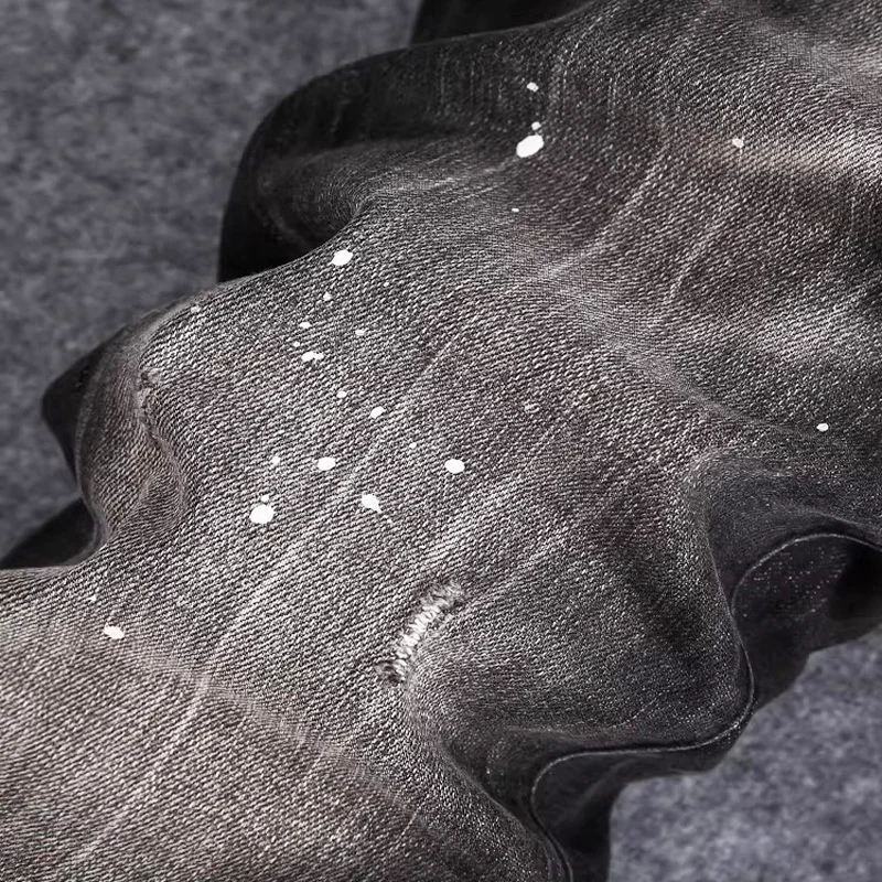 

Мужские джинсы Y2K Street Designer Fashion: ретро, черные, серые, стрейч, слим-фит, с заплатками и рваными элементами, брендовые винтажные джинсовые брюки