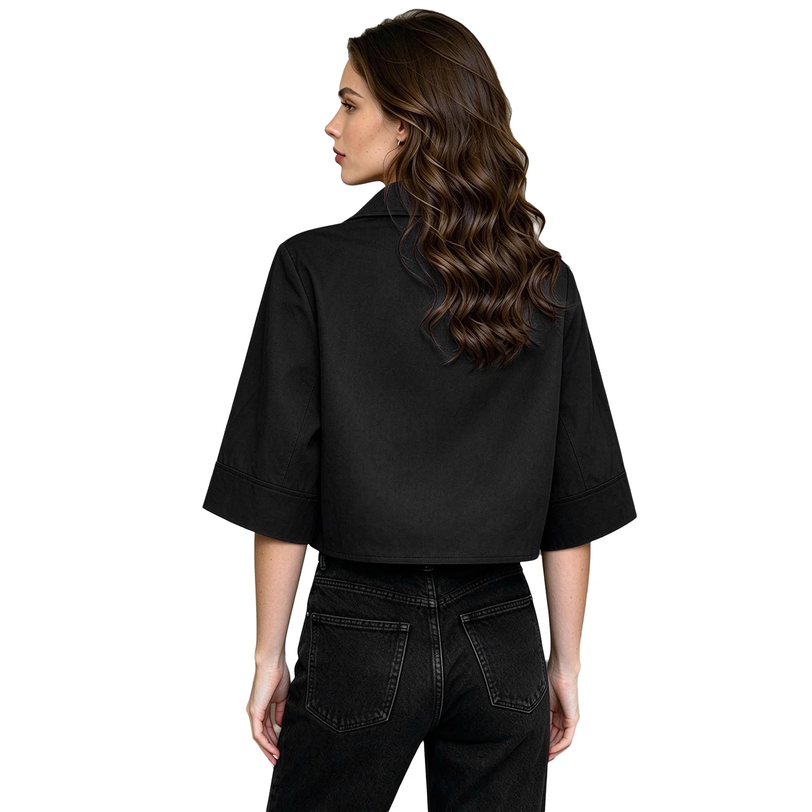 New Women Pleated Hem Trench Coat Turn-down Collar 3/4 Sleeves Button Jacket Outerwear for Working Office Daily Life Casual Wear