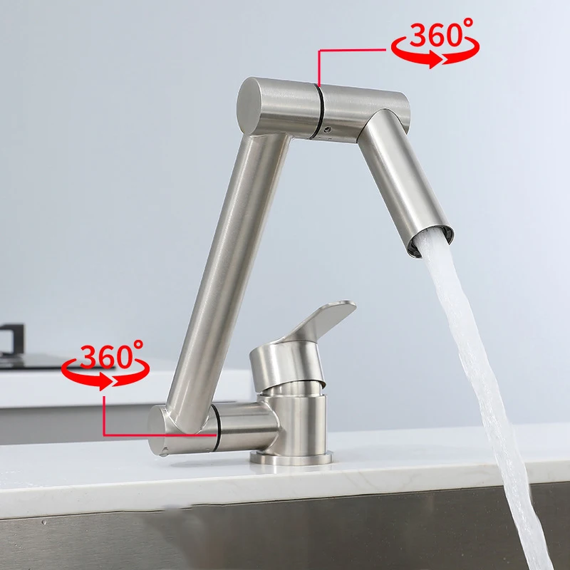 

Складной смеситель для ванной комнаты с механическим рычагом 720 ° Поворотный многофункциональный кухонный смеситель с защитой от брызг, для установки на столешницу, с подачей горячей и холодной воды