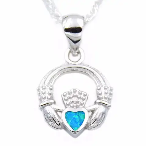 Celtic Claddagh Pendant with Irish Green Fire Opal Necklace