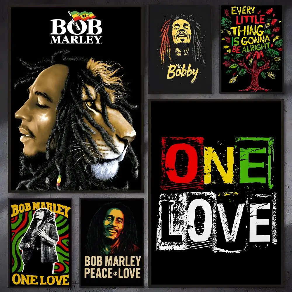 Singer Bob Marley Poster Self-adhesive Waterproof Paper Sticker Coffee House Bar Room Wall Decor
