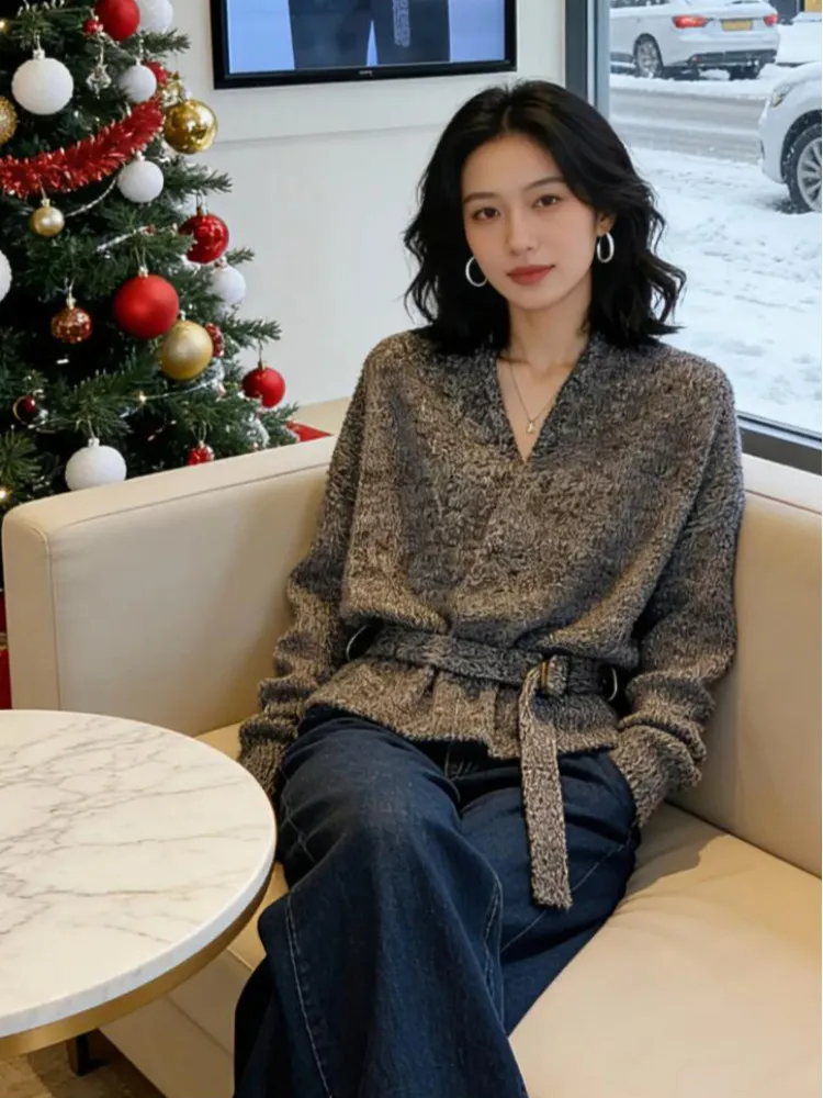 

ay Knitted Open Cardigan Women's Faion Casual Sle Loose Fit V-Ne ort Sve Spring Autumn New Arrival