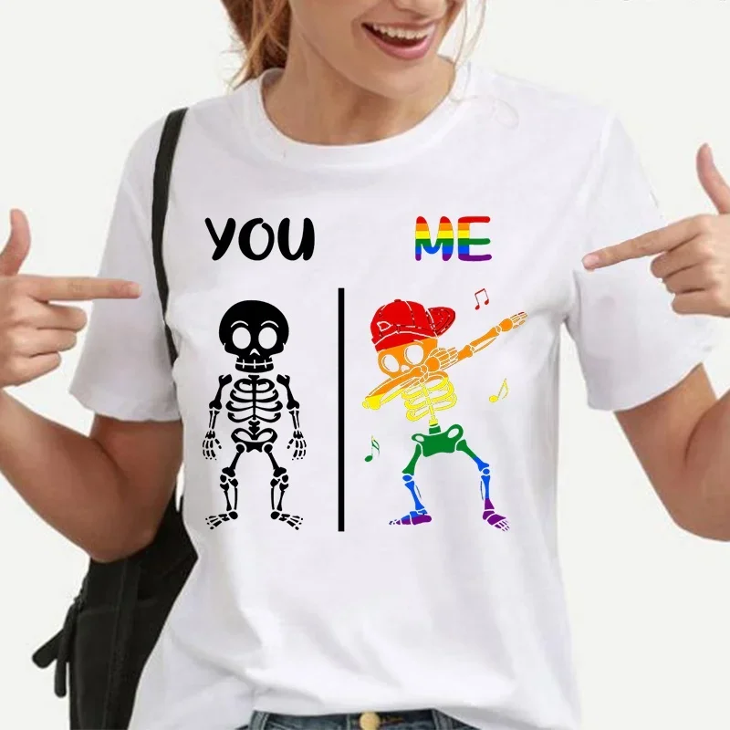 New Funny Lgbt You Me Dab Skeleton T Shirt Unisex Short Sleeve O Neck Summer Casual Letter Printing T-Shirt Top Tee