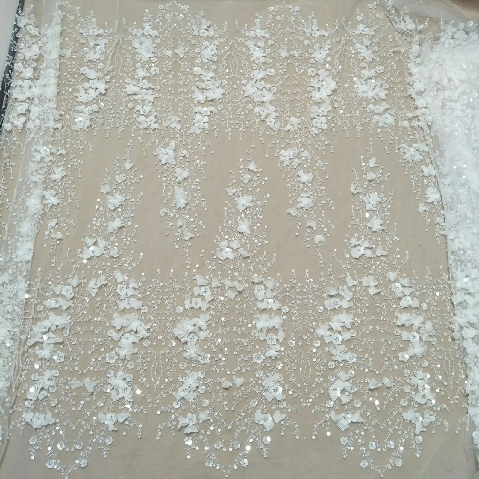sparkly wedding gown dress lace fabric beading lace fabric 130cm width dress lace fabric sell by yard