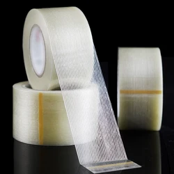 25M Strong Glass Fiber tape Transparent Striped Single Side Adhesive Tape Industrial Strapping Packaging Fixed Seal 10mm-50mm