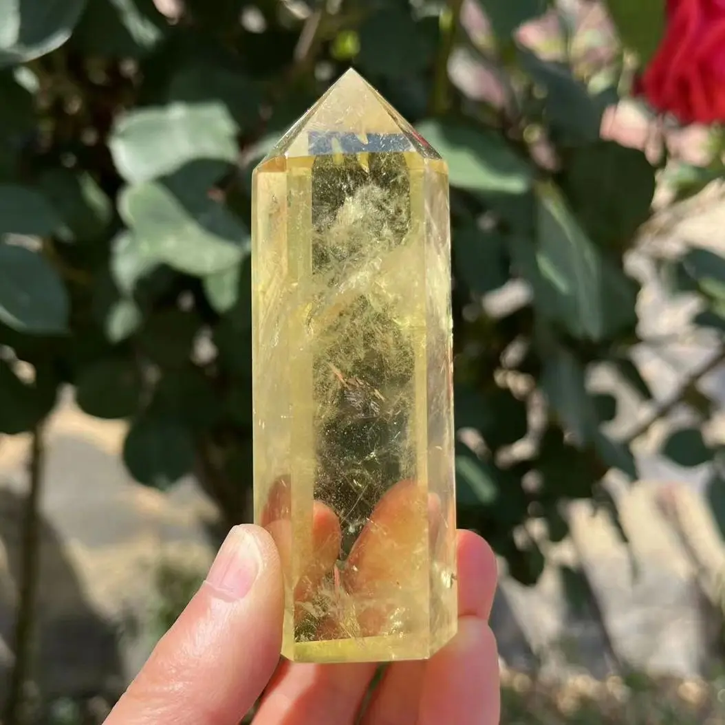 1pc Natural Crystal Point Citrine Healing Obelisk Yellow Quartz Wand Beautiful Ornament for Home Decor Energy Stone Pyramid