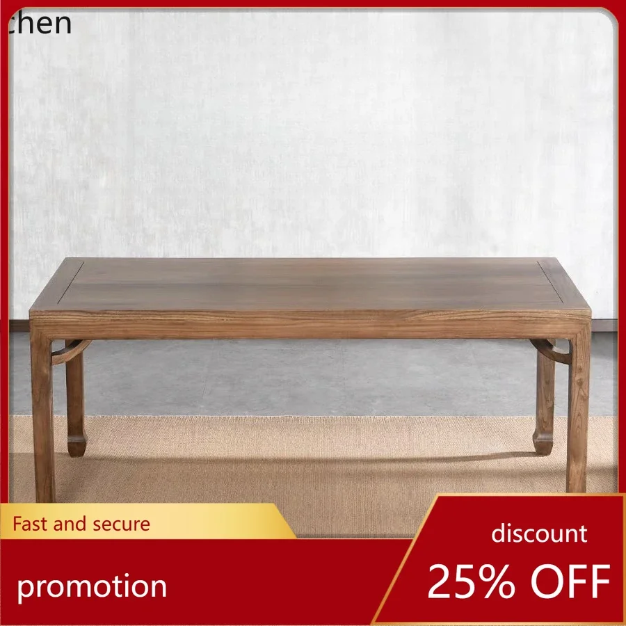 HYS Solid Wood Calligraphy Table Old Elm Wood Large Board Table Painting Long Table
