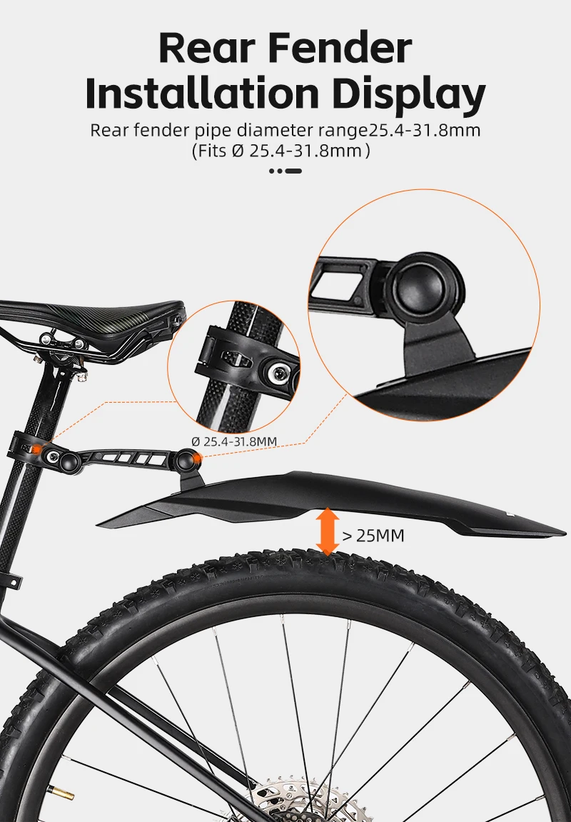 WEST BIKING Fahrrad-Schutzblech-Set ohne Bohren für 26, 27,5, 29 Zoll MTB, verbreiterte Schutzbleche, wasserdicht, langlebiges Fahrradzubehör – Detail 12