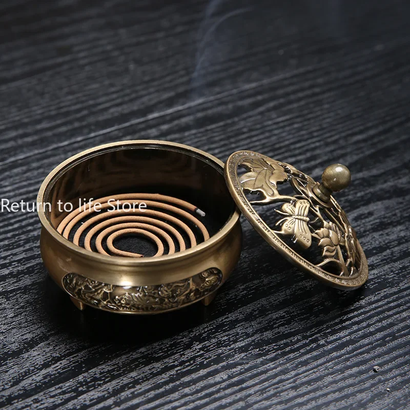 Pure Copper Antique Three-legged Aromatherapy Stove DIY Household Indoor Pan Incense Wire Incense Burner Tea Ceremony Decoration