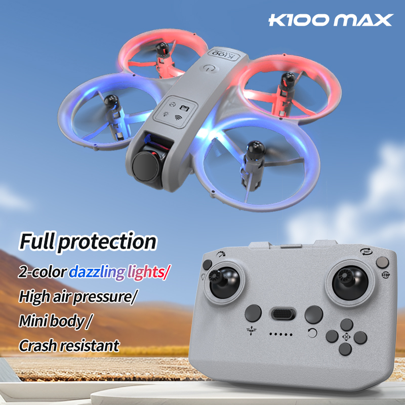  K100 Drone Starter Kit with Protective Guard, One Key Start/Land, Altitude Hold, Outdoor Flight Training, Gift for Children 