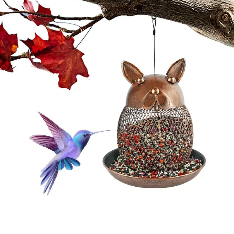 Outside Wild Bird Feeder Rabbit Shaped bowl Heavy Duty Metal Frame Bird Feeders 2 Pounds Capacity Chew-Proof And Rust-Proof Bird