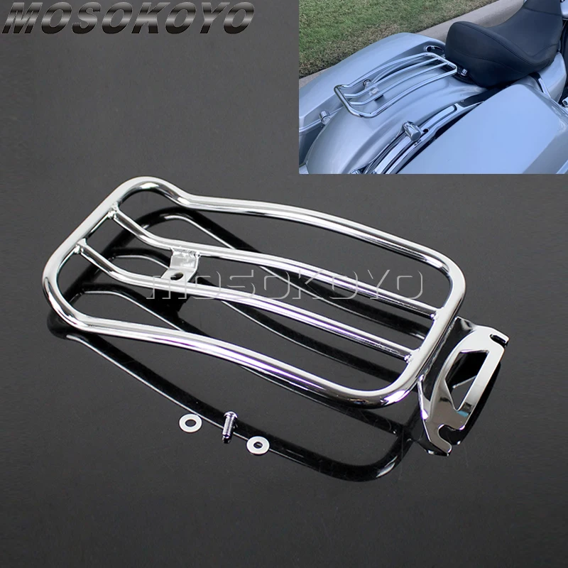 

Chrome Motorcycle Mudguard Solo Seat Luggage Rack Support Shelf For Harley Street Electra Glide FLHT FLHX Road King FLHR 97-15