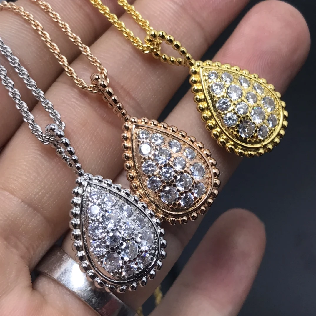 New European and American s925 Silver Full Diamond Large Droplet Necklace Fashionable Versatile Personalized and Light Luxury