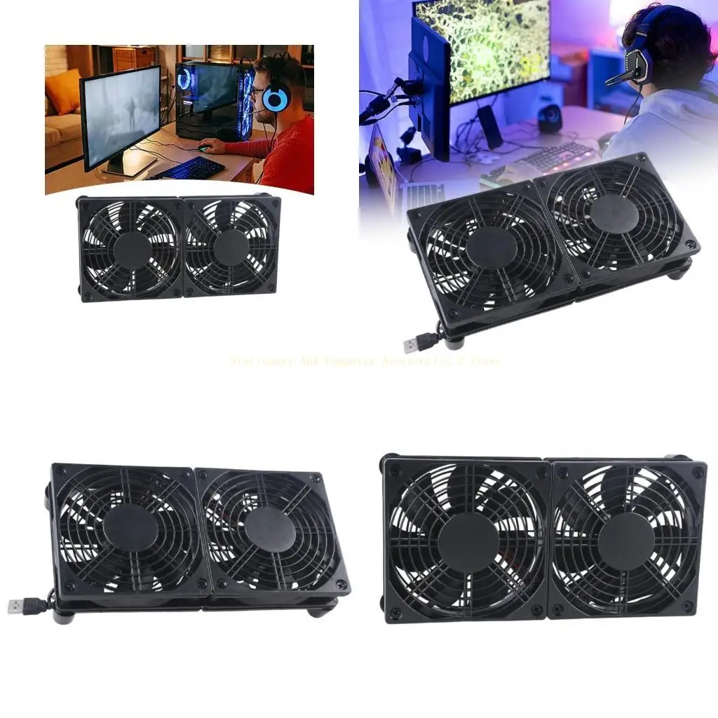

2x 120mm 5V USB Powered Double Fans High Cooling Fan for Router Modem