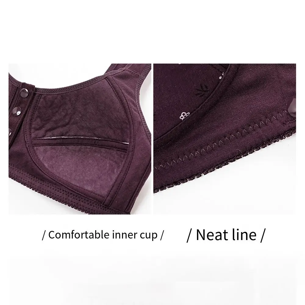 Comfortable Daisy Bras for Older Women Breathable Convenient Front Close Button Cotton Bras Plus Size Widened Shoulder Straps