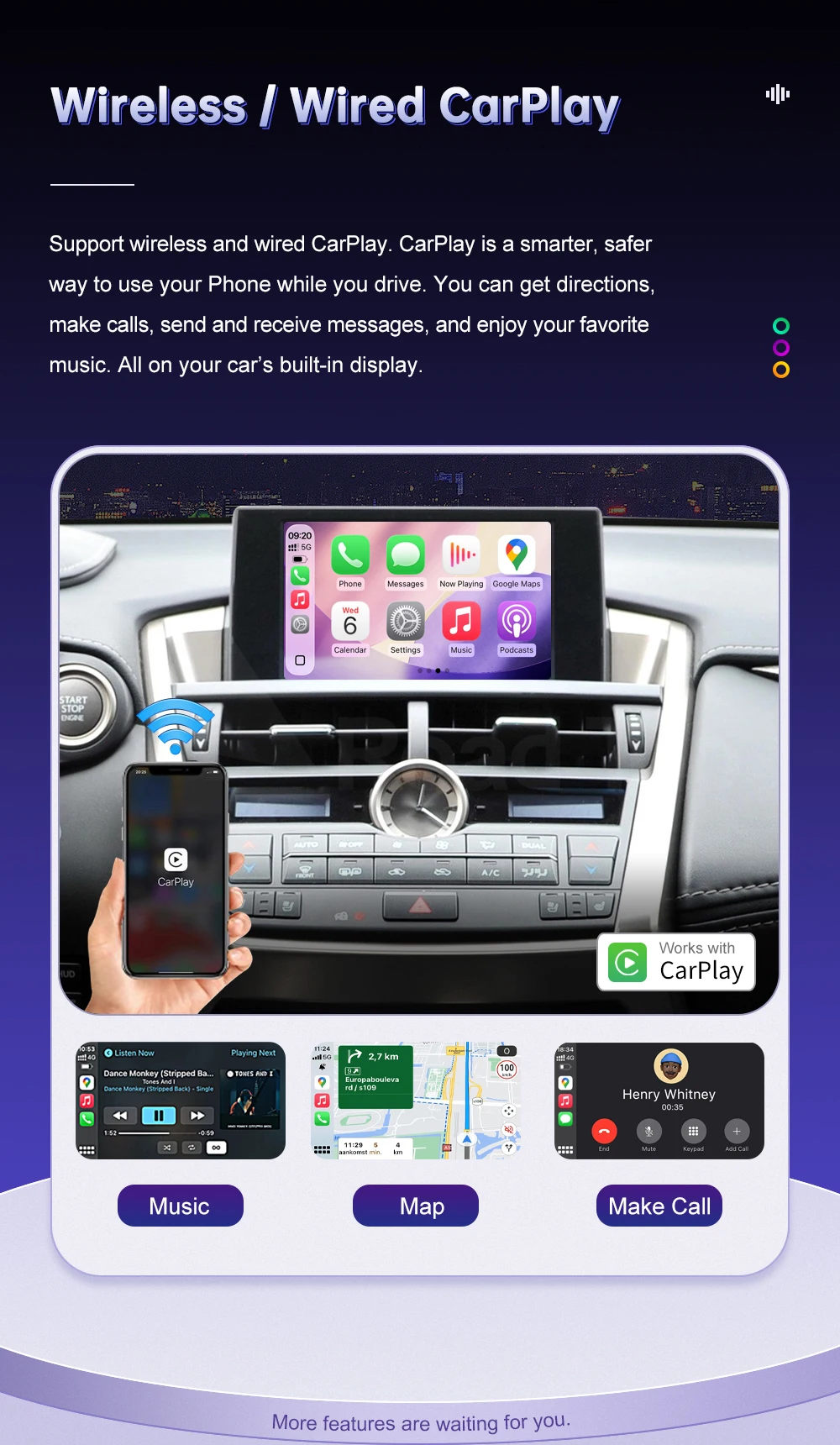 Kabelloses CarPlay Android Auto für Lexus NX RX IS ES GS RC CT LS LX LC UX GX 2014-2019 mit Mirror Link Airplay-Unterstützung Kamera Auto-Player – Detail 6