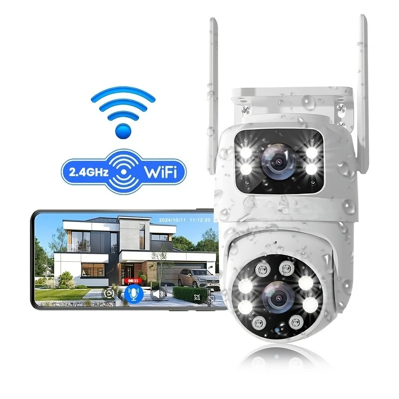 

Dual Lens PTZ WiFi Security Camera - IP66 Waterproof 2.4GHz AI Human Tracking 360° Rotation Color Night Vision 2-Way Audio