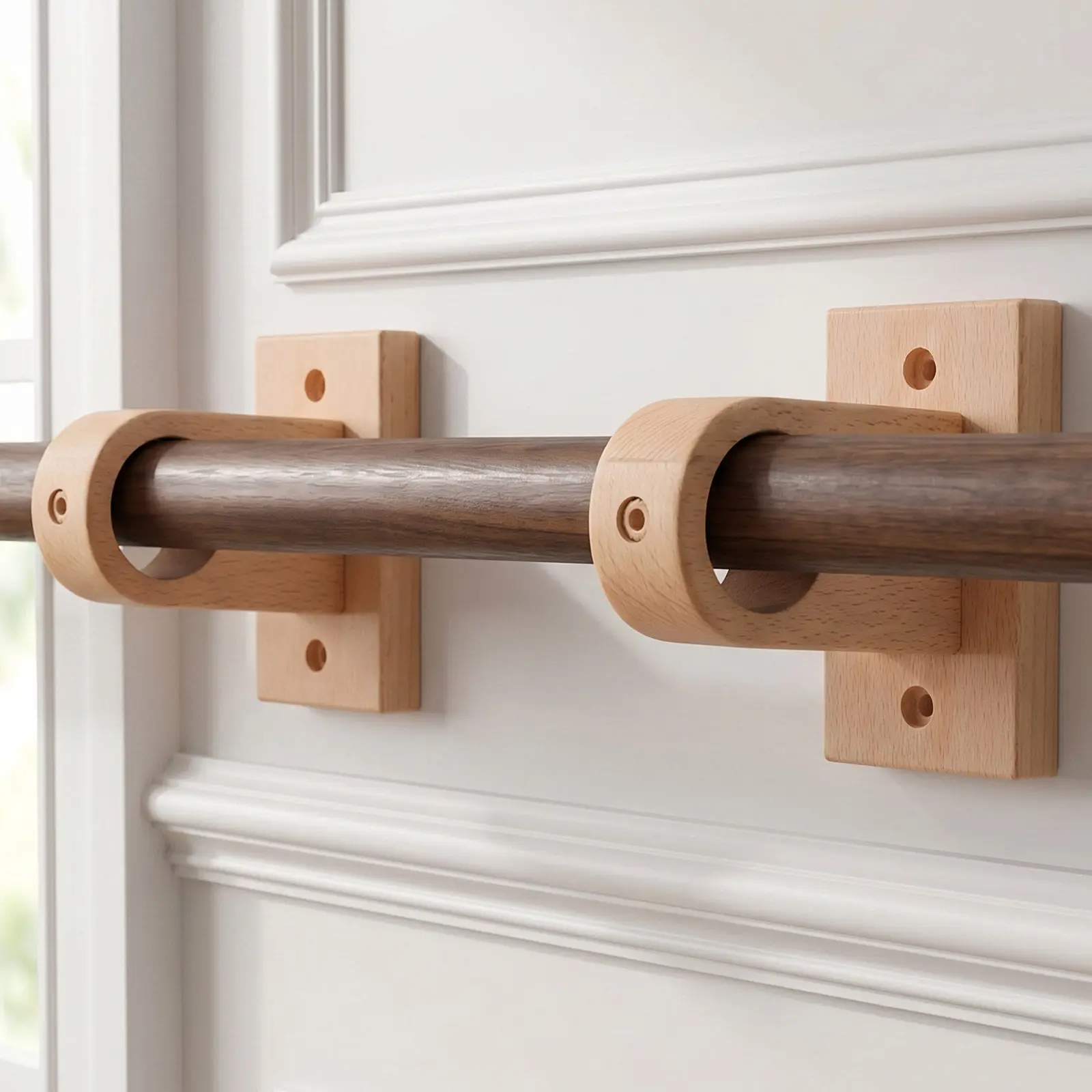 2Pcs Wood Curtain Rod Support Bracket Unfinished Wooden 1 Inch Diameter Drapery Rod Holder Window Hardware Home Decor