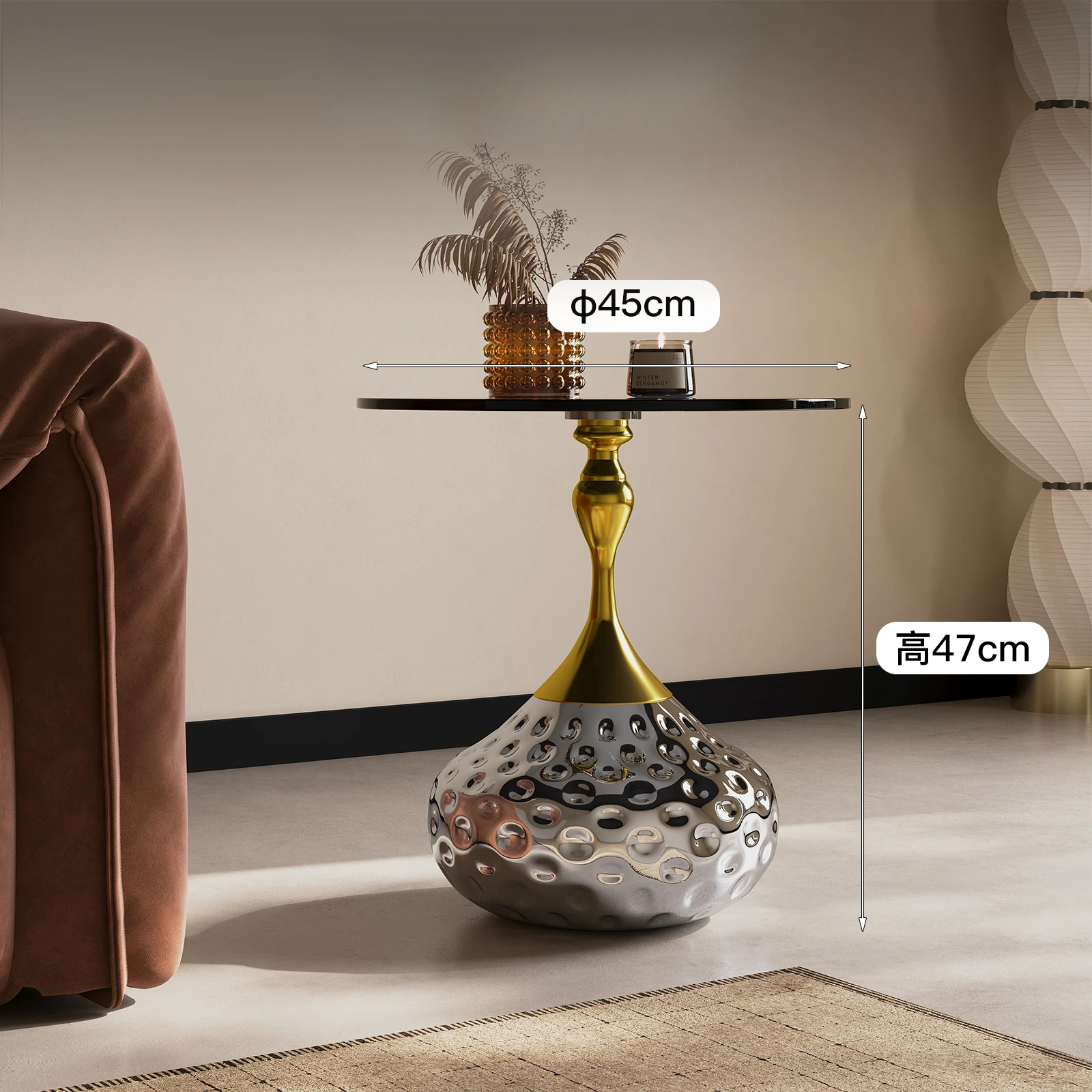 ss-Nordic Light Living Room Sofa Small Round Coffee Table Tempered Glass Coffee Tables Home Creative Corner Tables Furniture