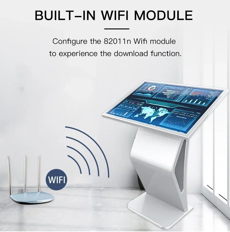 WIFI  43 55 Inch Floor Standing Touch screen Advertising software All in one PC Touch Screen Kiosk Advertising Display apply to