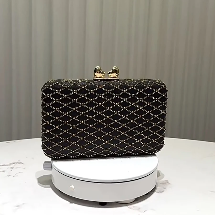 Luxury Crystal Women Evening Bags Clutch Purse Wedding Bridal Black Box Rhinestone Banquet Handbags and Purses for Daily Party