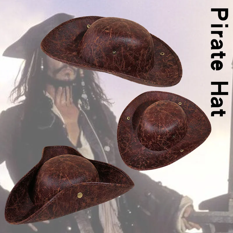 

Шляпа для маскарада, высокое качество, костюм для косплея, шляпа из искусственной кожи, пиратская шляпа, коричневая для костюмированной вечеринки, маскарадная фотография