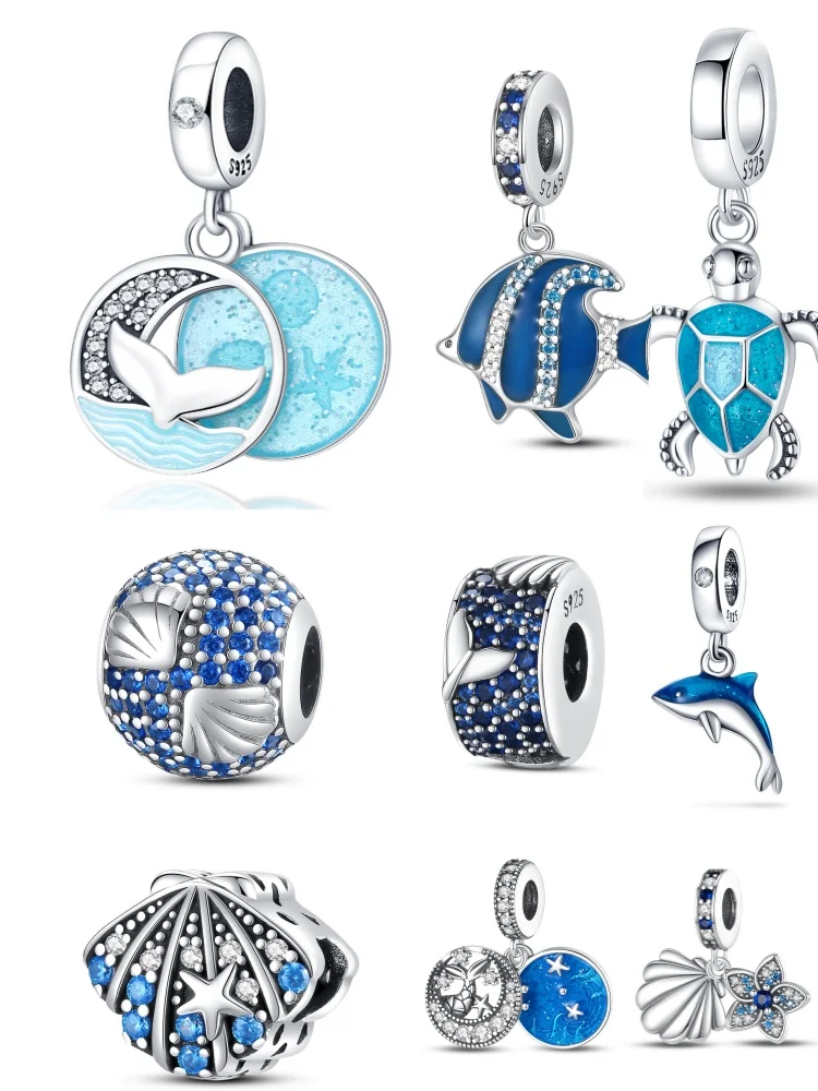 CYMYSS 2024 New 925 Sterling Silver Marine Biology Series Dolphin Shell DIY Suitable For  Bracelet S925 Lucky Girl Jewelry Gift
