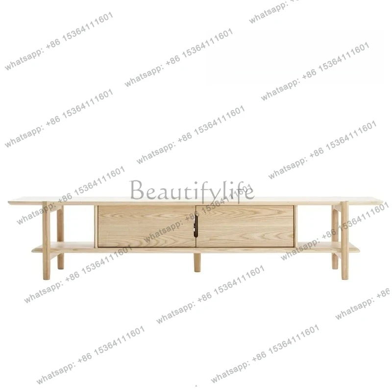 

Ash wood wabi sandy wind living room solid wood rock panel TV cabinet small apartment side cabinet living room home