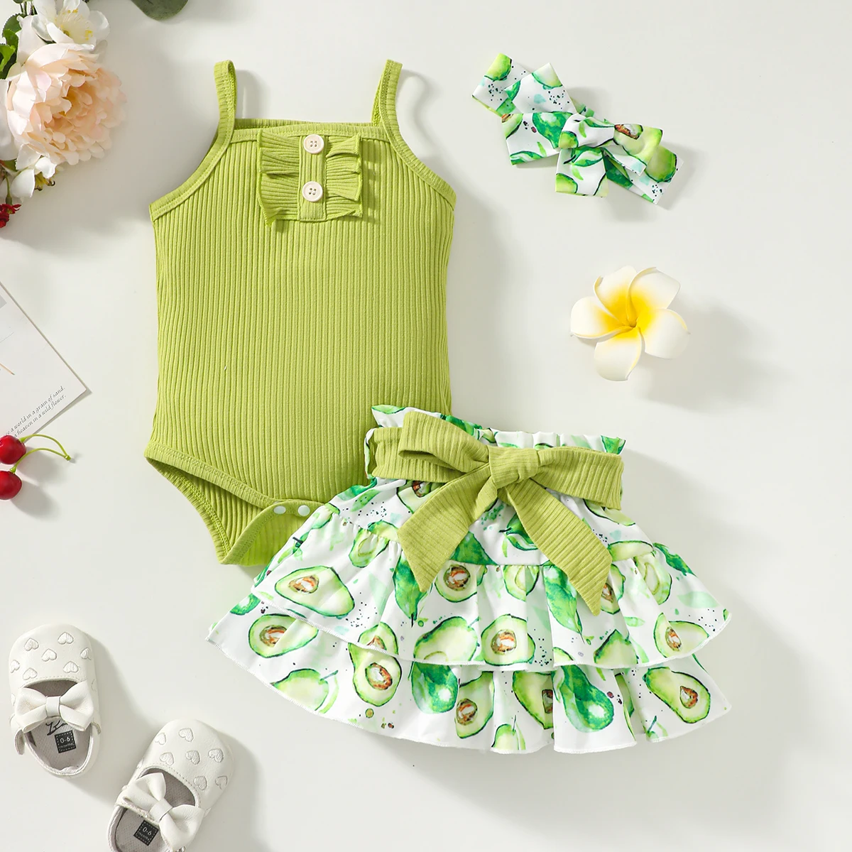 0-2 Year Old Newborn Baby Girls Summer Sleeveless Suspender Jumpsuit With Floral Print Short Skirt Cute Fashion Toddler Set