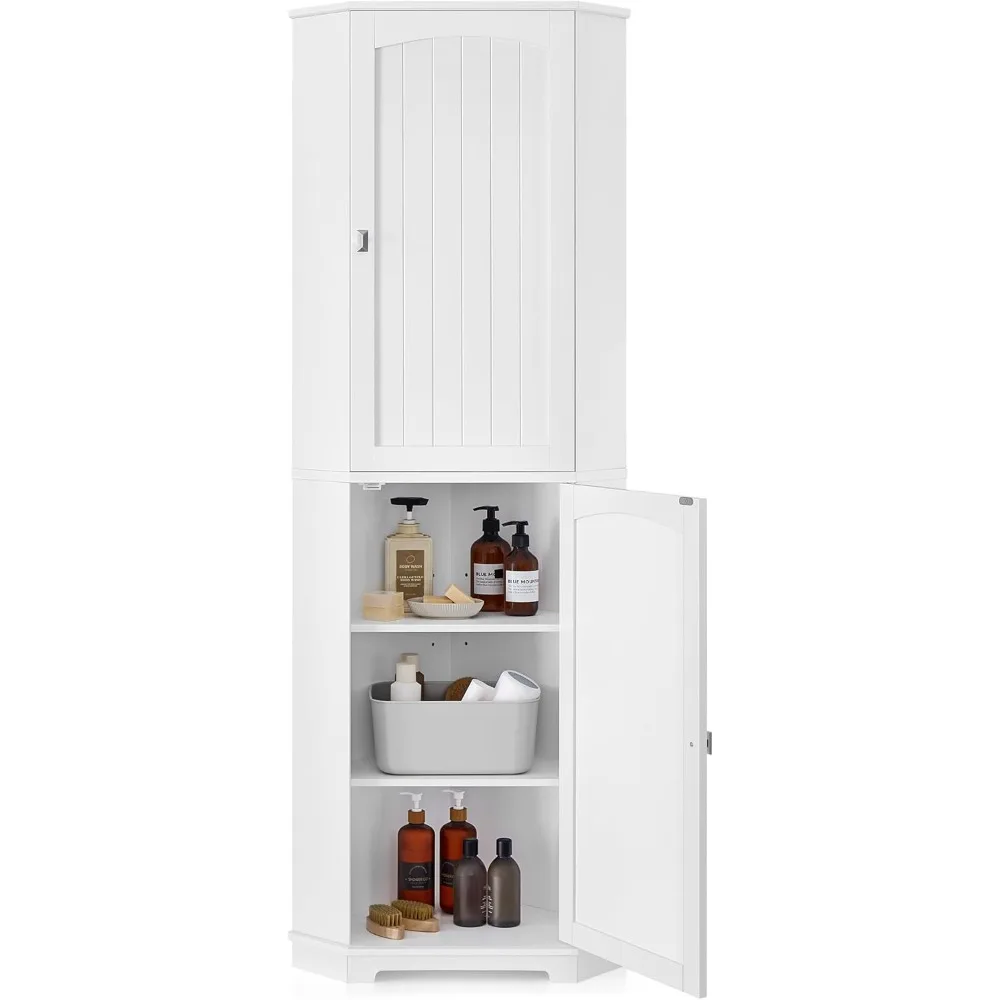 

Tall Corner Cabinet, Bathroom Storage Cabinet With 2 Doors And 4 Adjustable Shelves, For Bathroom, Kitchen, Living Room, Modern
