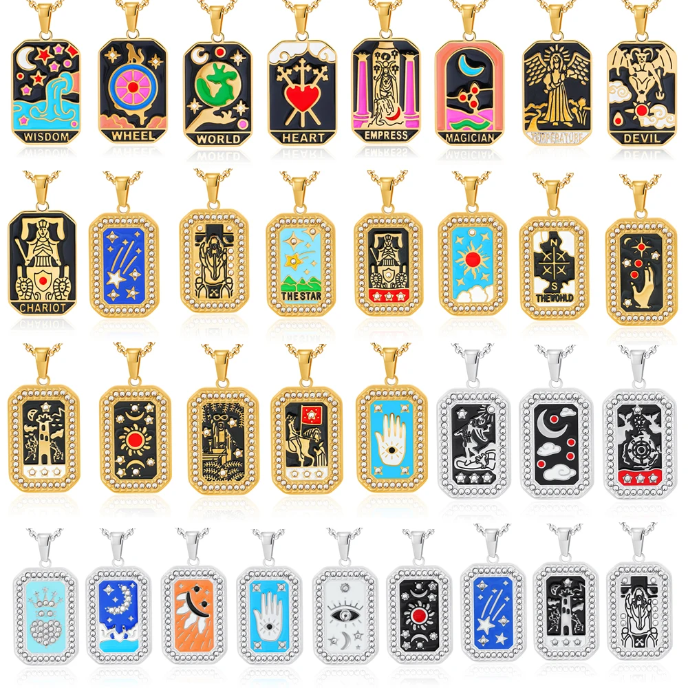 Tarot Card Neckalce Stainless Steel for Women Men Evil Eye Star Moon Sun Lovers One Piece Choker Original Design Jewelry Gifts