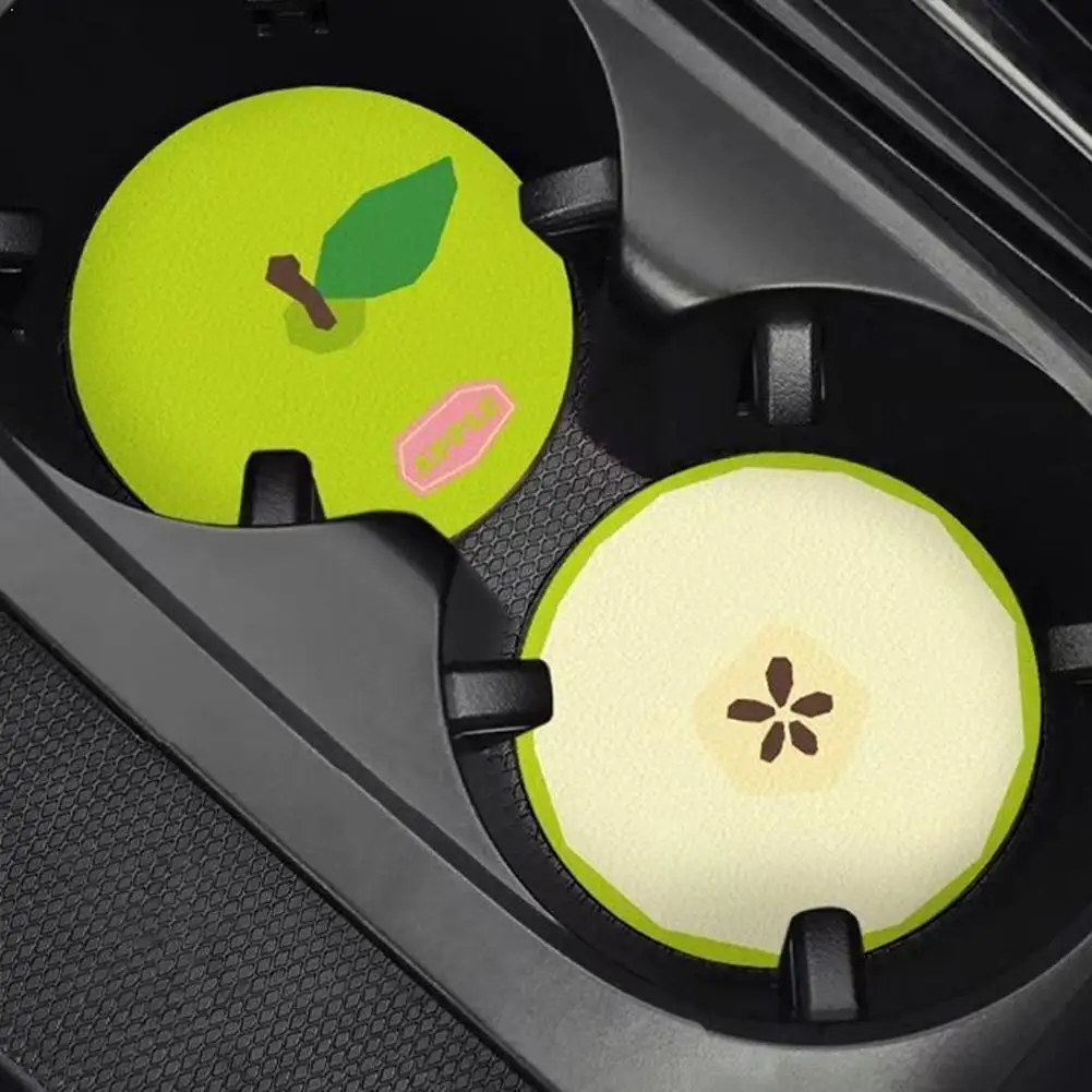 Car Cup Holder Coaster Leather Anti-Slip Heat Insulated Cute Fruit Mat Creative Waterproof Coffee Cup Pad For Vehicle Interior
