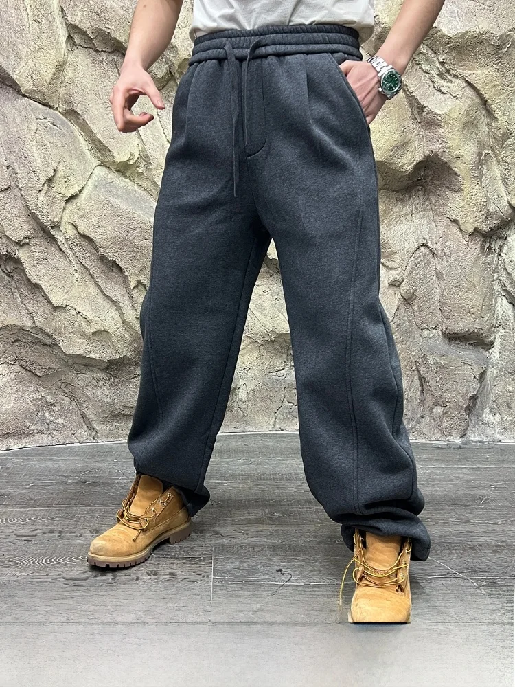 

Knitted Fce Lined Men's Casual Pants Straight Leg Fit Waed Cotton Polyester Blend Warm Autumn Winter Trousers