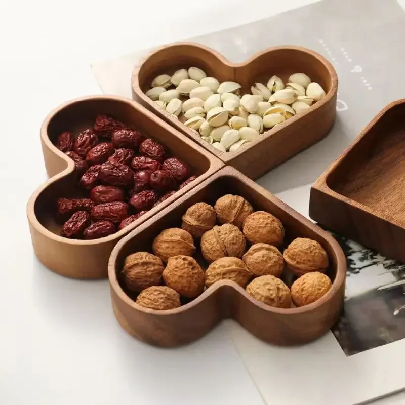 Neue Süßigkeiten Massivholz Tablett Stapelbare Trockenfrüchte Box Solide Obst Tablett Kreative Walnuss Tablett Liebe geformt Candy Box Ganze Holz lijia