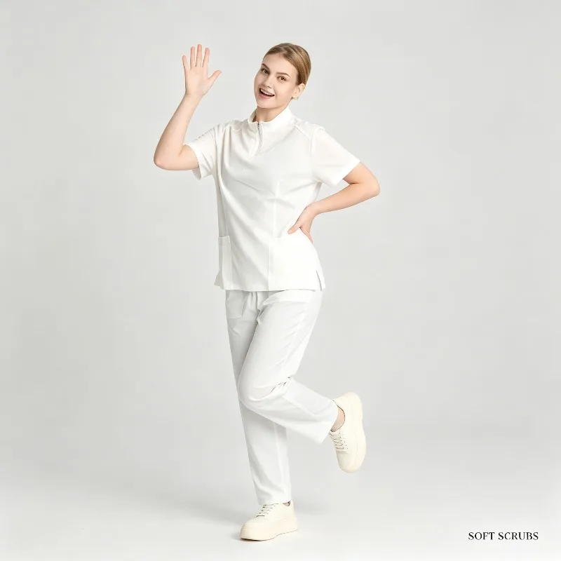Elastic Frosted Suit Stand Collar Front Zipper Nursing Suit Straight Leg Pants Hospital Operating Room