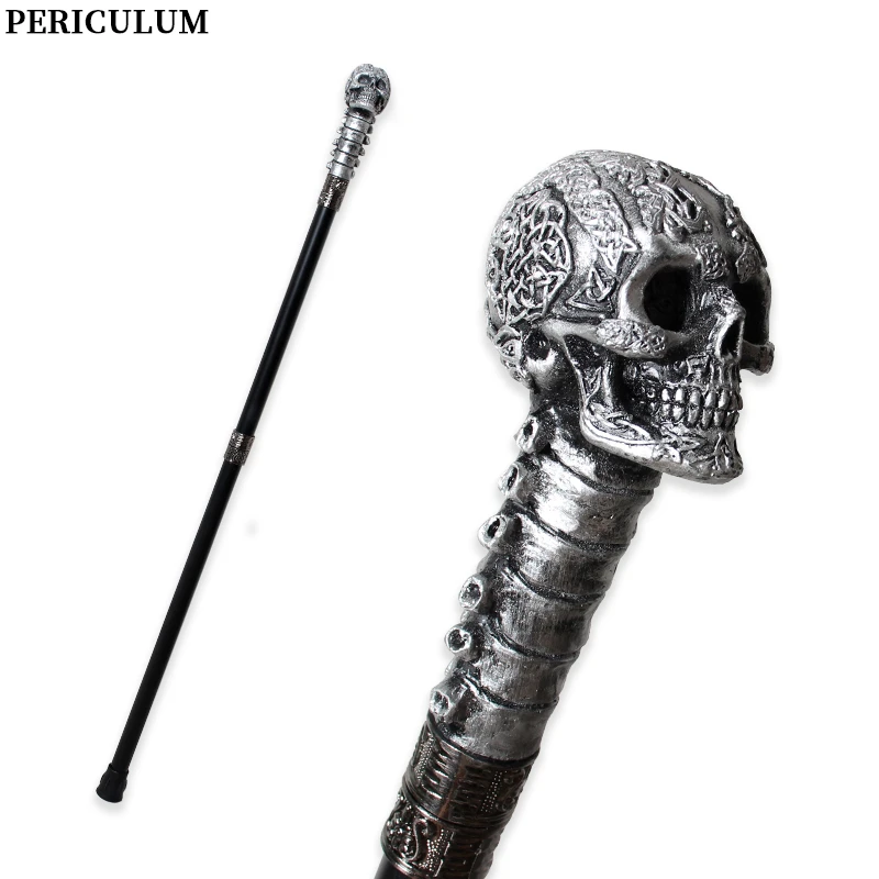 Vintage Silver Resin Skull Head Spine Neck Handle Walking Cane Detachable Black Walking Stick Halloween Theme for Men And Women