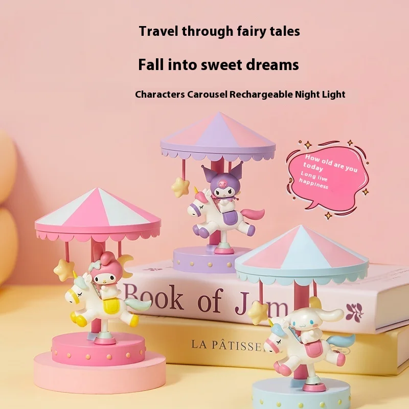 

In Stock Cute Melody Kuromi Carousel Series Led Night Light Cinnamoroll Sleep Atmosphere Light Bedroom Bedhead Toys Dolls Gifts
